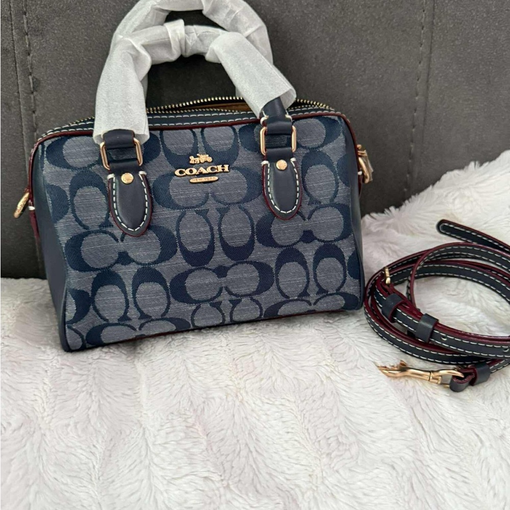 Coach Mini Rowan crossbody  in Navy Signature Jacquard. Denim - Picture 3 of 11